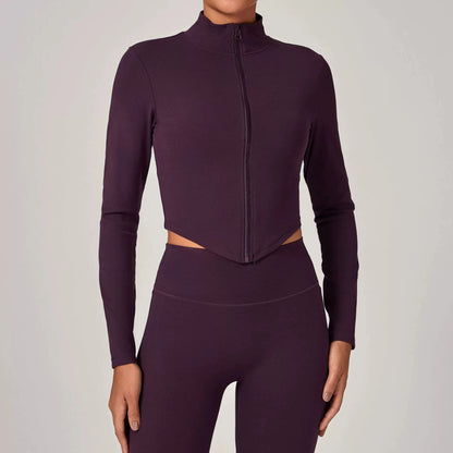 Sportswear Woman Gym Long Sleeved Women Slim Yoga Clothe Running Fitness Quick Dry Zipper Cardigan Stand Up Collar Sports Jacket