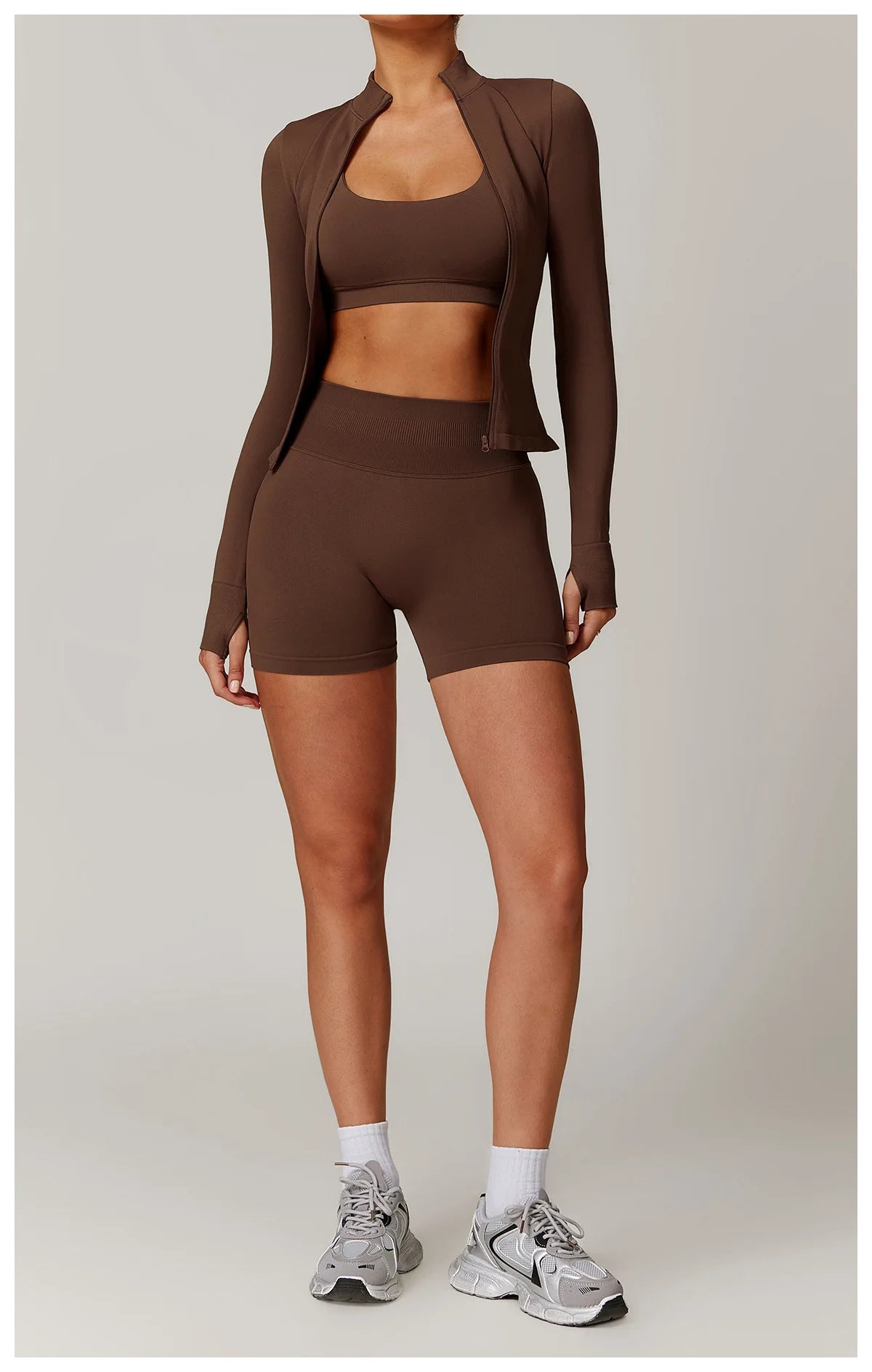 Women Zipper Yoga Long Sleeve Seamless Crop Tops Female Gym Jacket Yoga T-shirts Solid Sports Top Running Workout Athletic Wear