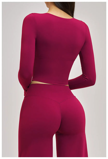 Women's Yoga T-Shirt Deep V Long Sleeve Sports Tops Gym Workout Shirts Breathable Fitness Yoga Top Female Running Push Up Shirts