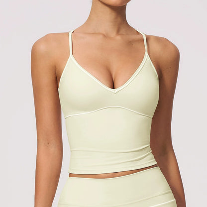 Women Halter Yoga Vest Removable Pad V Neck Sports Bra Slim Fit Quick Dry Workout Sports Tank Top Fitness Running Sleeveless Top
