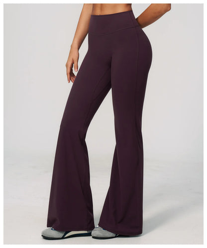 Summer Solid Color Flared Pants Women Breathable Yoga Pants High Waist Butt Lift Sports Pants Scrunch Butt Flared Trousers