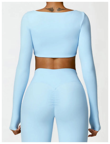 New Yoga Long sleeved Women's Outdoor Running Fitness Wear T-shirt Long sleeved Yoga Shirt Gym Push Up Workout Single Piece Top