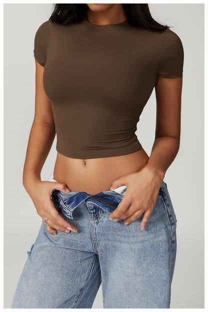 Summer Gym Crop Tops Women Yoga T-shirts Fitness Short Sleeved Workout Shirts Gym Sports Shirts Female Running Active Yoga Wea