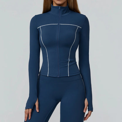 Women Zip Fitness Clothes Long Sleeve Sports Jacket Stand-up Collar Yoga Shirt Quick Dry Gym Top Outdoors Sunscreen Running Coat