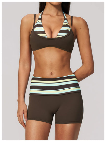 Women's Striped Yoga Bra Breathable Sports Underwear Shockproof Workout Top Sexy Polka Dot Bra Beautiful Back Sports Yoga Top