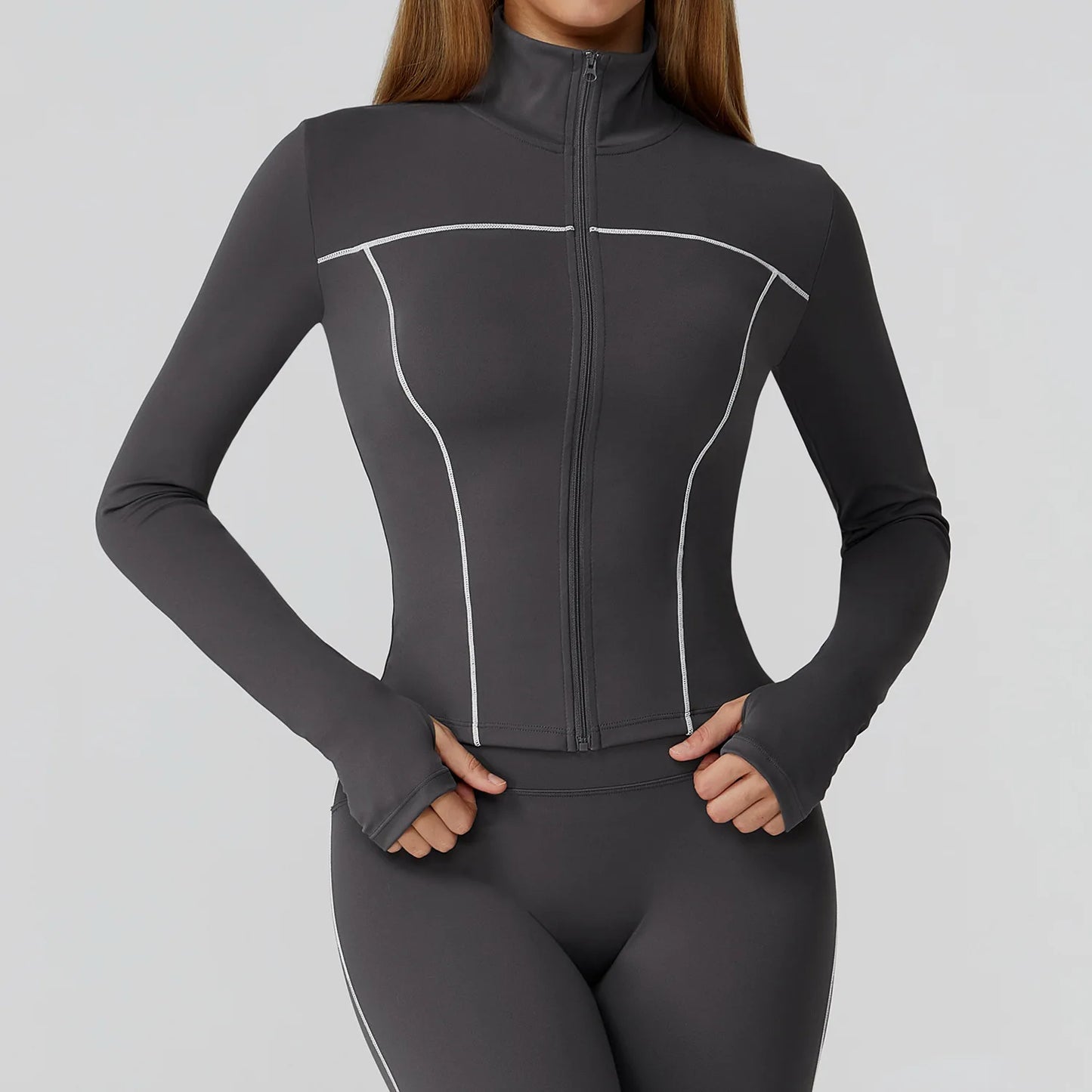 Women Zip Fitness Clothes Long Sleeve Sports Jacket Stand-up Collar Yoga Shirt Quick Dry Gym Top Outdoors Sunscreen Running Coat