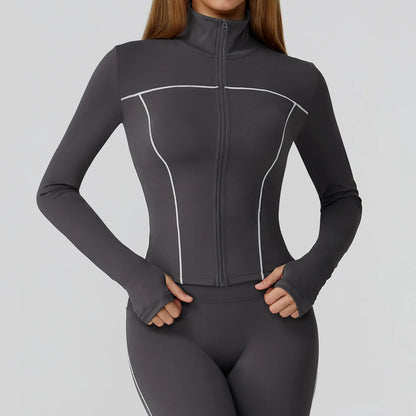 Women Zip Fitness Clothes Long Sleeve Sports Jacket Stand-up Collar Yoga Shirt Quick Dry Gym Top Outdoors Sunscreen Running Coat