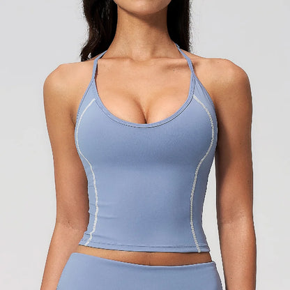 Summer Sports Tops Women's Halter Neck Vest Workout Shockproof Underwear Breathable Running Cycling Bra Gym Clothes Yoga Vest