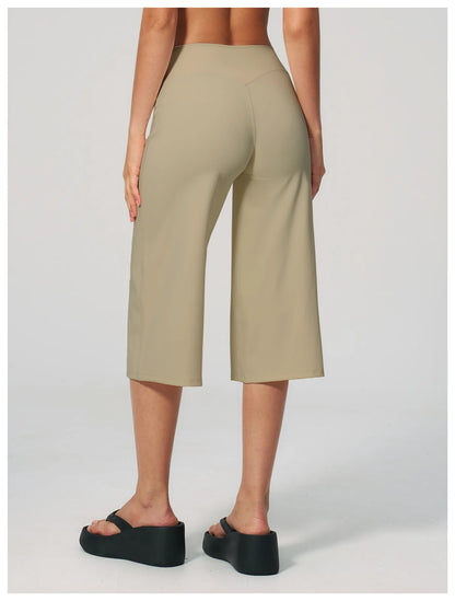 Summer Sports Pants Women Capri Pants Wide Leg Yoga Cropped High Waist Workout Seven Pant Female Running Legging Fitness Shorts