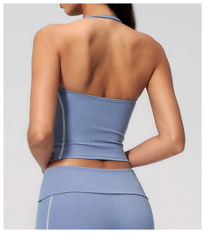 Summer Sports Tops Women's Halter Neck Vest Workout Shockproof Underwear Breathable Running Cycling Bra Gym Clothes Yoga Vest