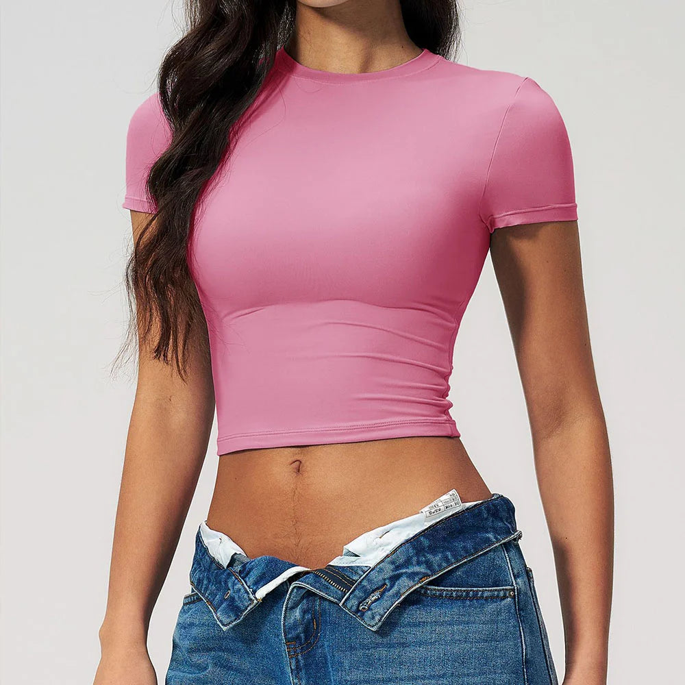 Summer Gym Crop Tops Women Yoga T-shirts Fitness Short Sleeved Workout Shirts Gym Sports Shirts Female Running Active Yoga Wea