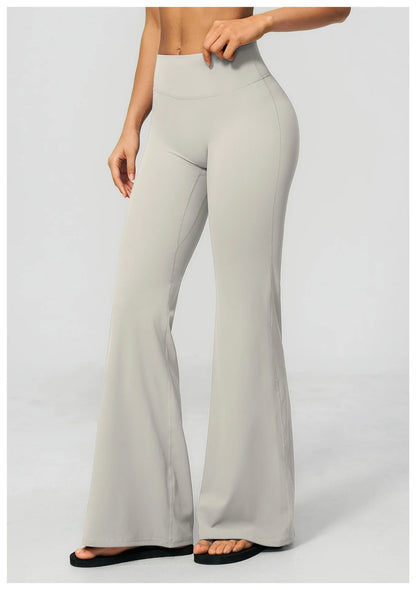 Summer Solid Color Flared Pants Women Breathable Yoga Pants High Waist Butt Lift Sports Pants Scrunch Butt Flared Trousers