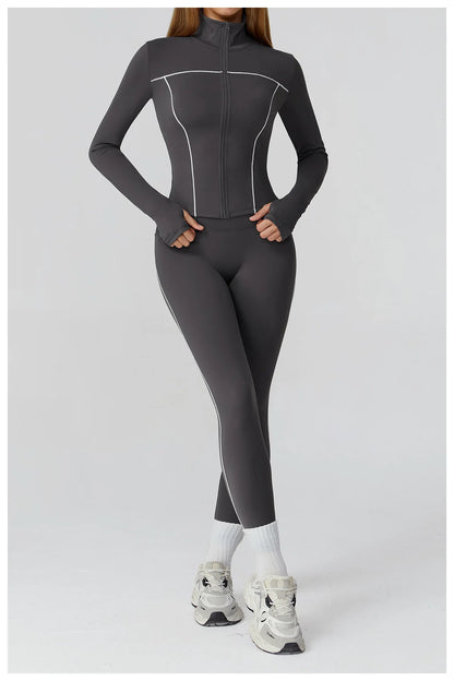 Women Zip Fitness Clothes Long Sleeve Sports Jacket Stand-up Collar Yoga Shirt Quick Dry Gym Top Outdoors Sunscreen Running Coat