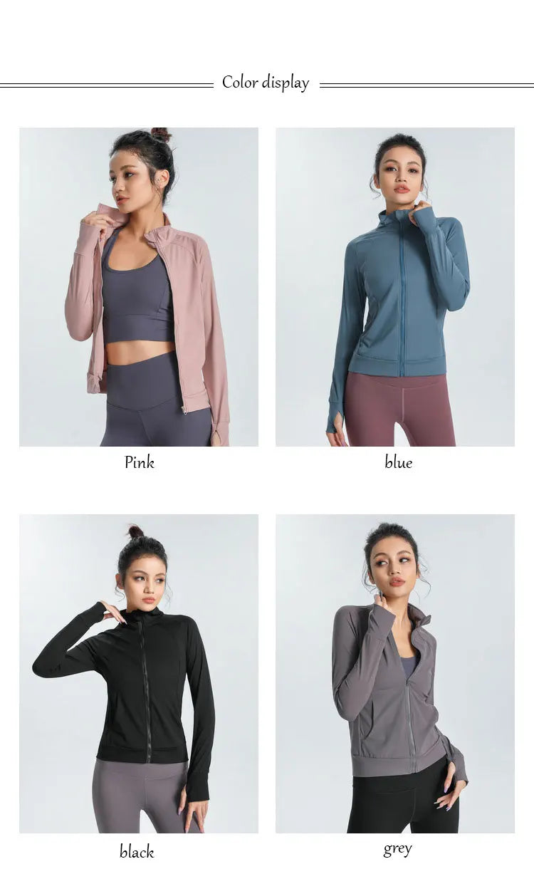 New Women's Slim Fit Lightweight Jackets Women's Full Zip-up Yoga Sports Running Jacket with Thumb Holes for Workout