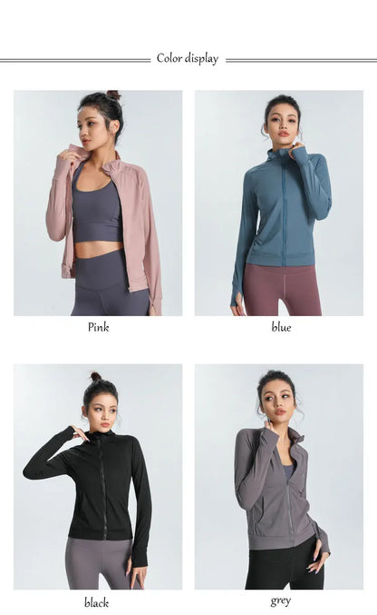 New Women's Slim Fit Lightweight Jackets Women's Full Zip-up Yoga Sports Running Jacket with Thumb Holes for Workout