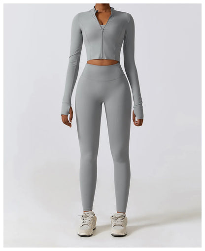 Zipper Cardigan Stand Up Collar Jacket Outdoor Sports Long Sleeved Women Slim Yoga Clothes Quick Dry Running Fitness Jacket Top