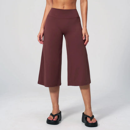 Summer Sports Pants Women Capri Pants Wide Leg Yoga Cropped High Waist Workout Seven Pant Female Running Legging Fitness Shorts