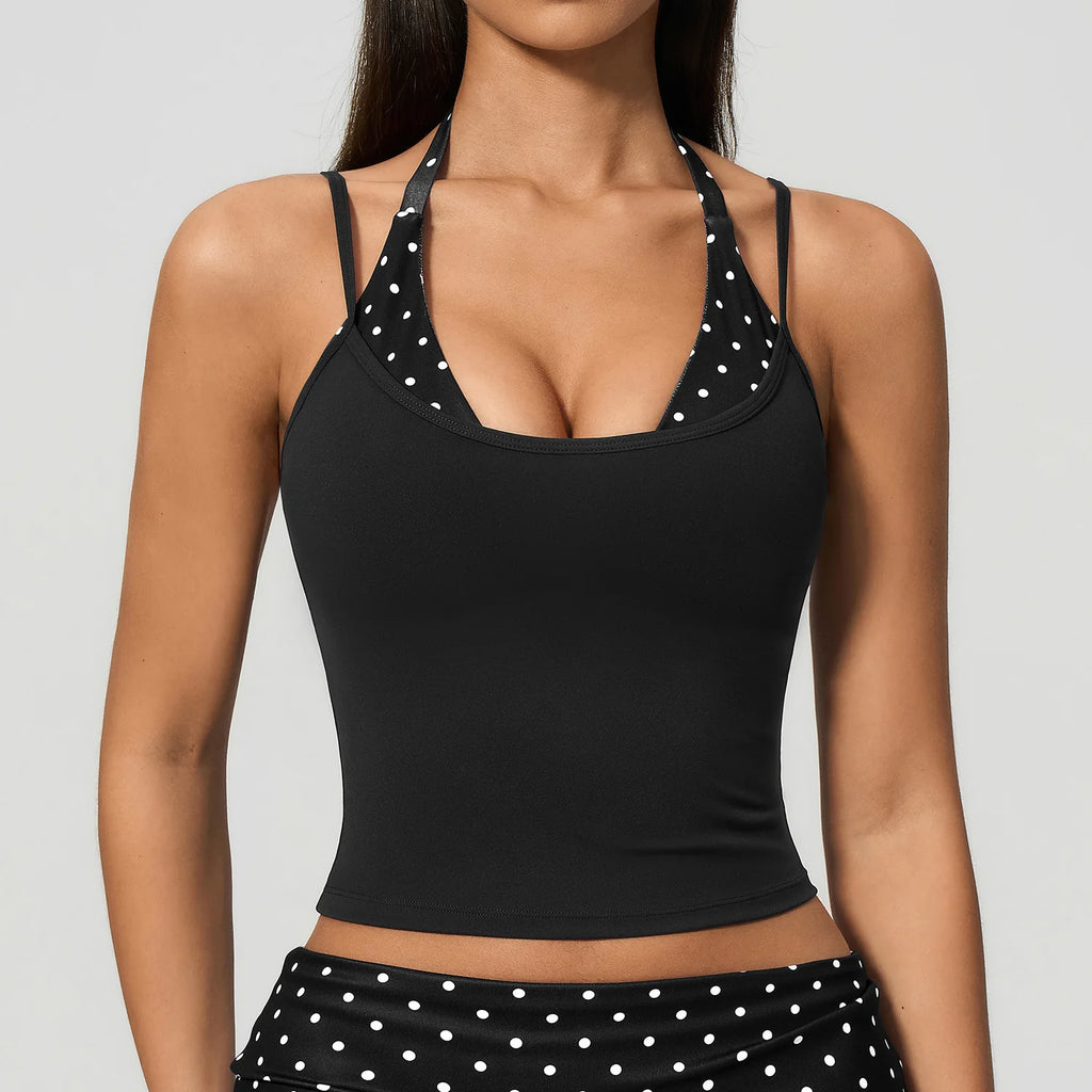 Polka Dot Yoga Tank Top Shockproof Striped Fitness Bra Gym Workout Vest Breathable Sport Top Halter Beautiful Back Sport Vest