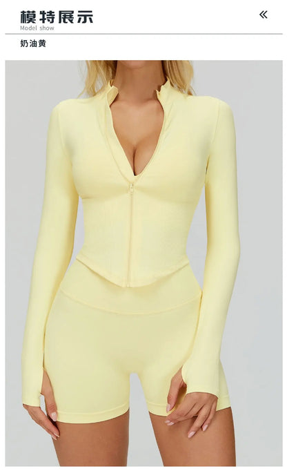 Outdoor Sports Long Sleeved Women's Slim Yoga Quick Dry Tight Fitting Quick Drying Stand Up Collar Jacket Running Fitness Jacket