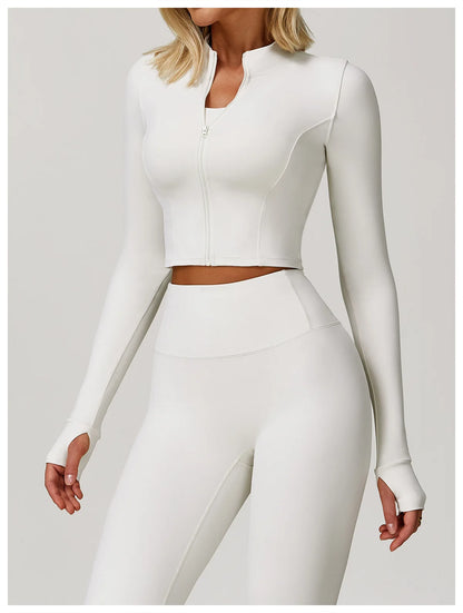 Zipper Cardigan Stand Up Collar Jacket Outdoor Sports Long Sleeved Women Slim Yoga Clothes Quick Dry Running Fitness Jacket Top