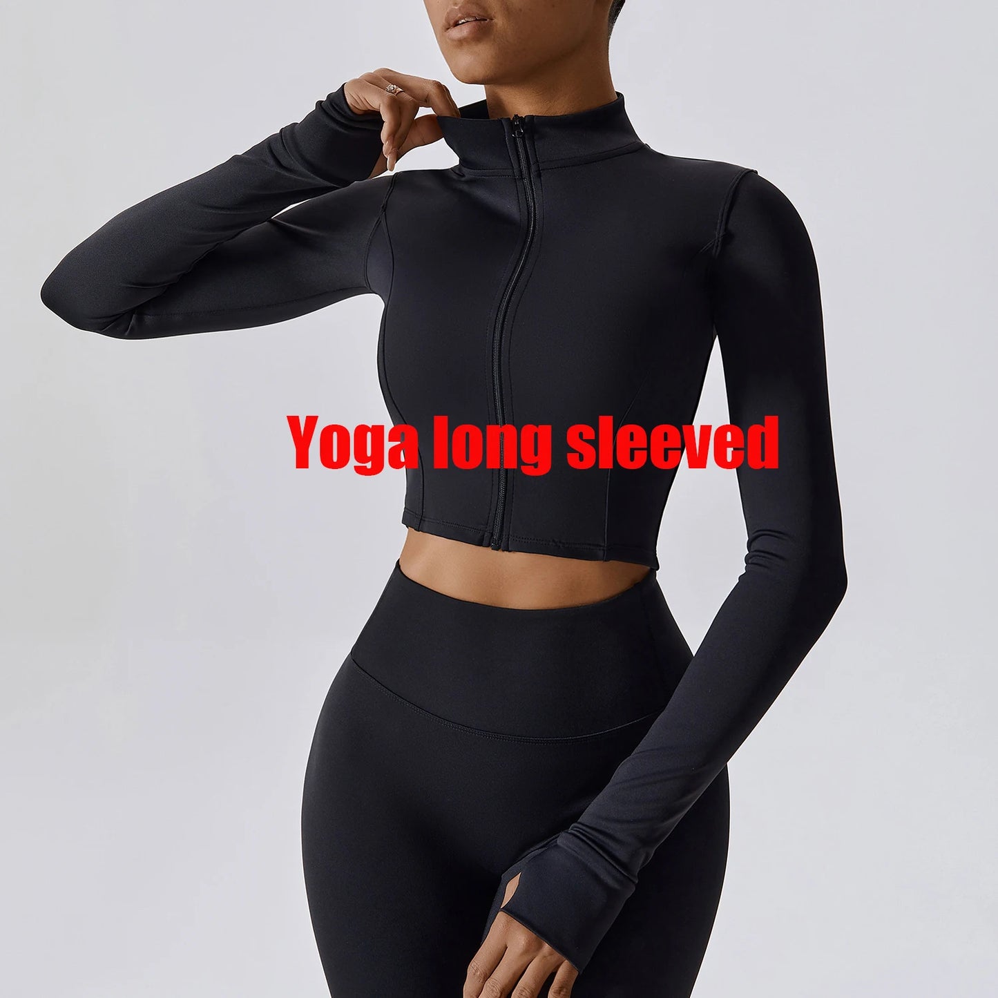 Zipper Cardigan Stand Up Collar Jacket Outdoor Sports Long Sleeved Women Slim Yoga Clothes Quick Dry Running Fitness Jacket Top