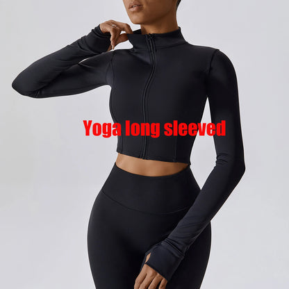 Zipper Cardigan Stand Up Collar Jacket Outdoor Sports Long Sleeved Women Slim Yoga Clothes Quick Dry Running Fitness Jacket Top