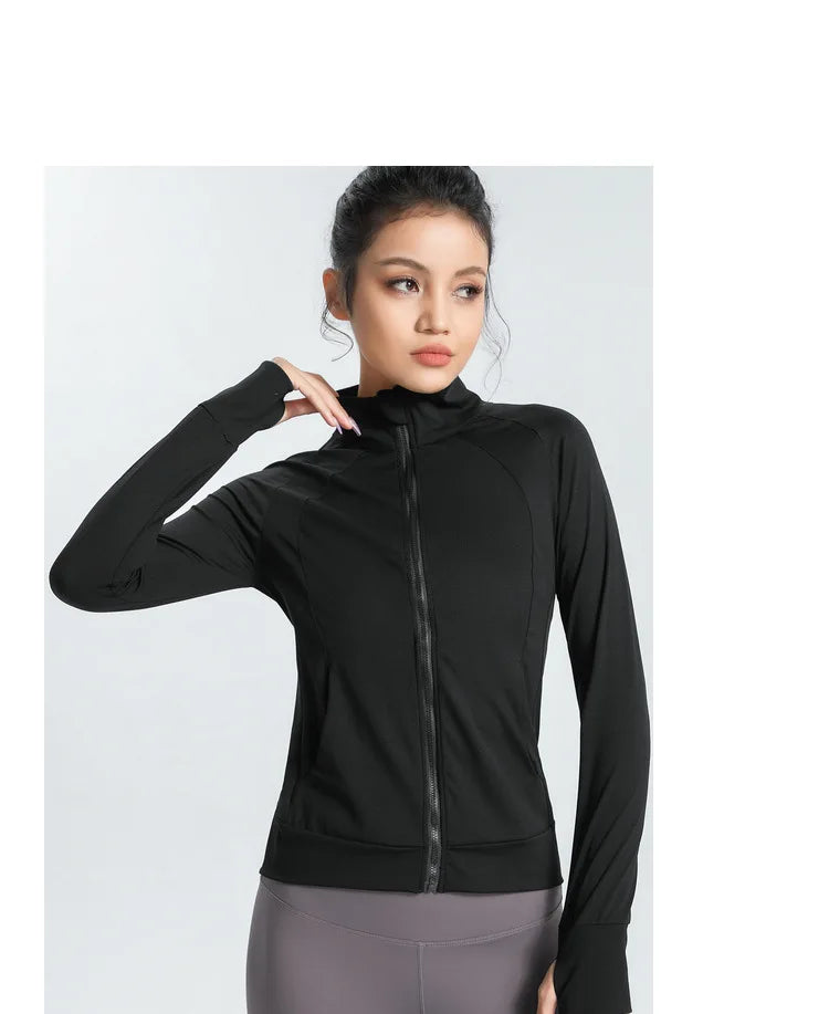 New Women's Slim Fit Lightweight Jackets Women's Full Zip-up Yoga Sports Running Jacket with Thumb Holes for Workout