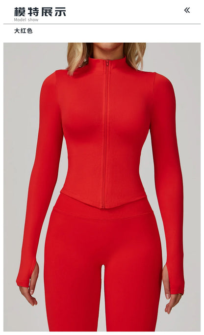 Outdoor Sports Long Sleeved Women's Slim Yoga Quick Dry Tight Fitting Quick Drying Stand Up Collar Jacket Running Fitness Jacket