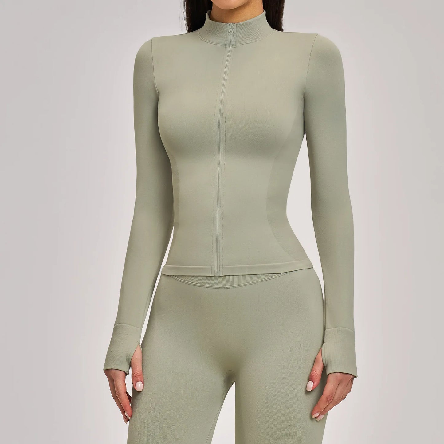 Women Zipper Yoga Long Sleeve Seamless Crop Tops Female Gym Jacket Yoga T-shirts Solid Sports Top Running Workout Athletic Wear