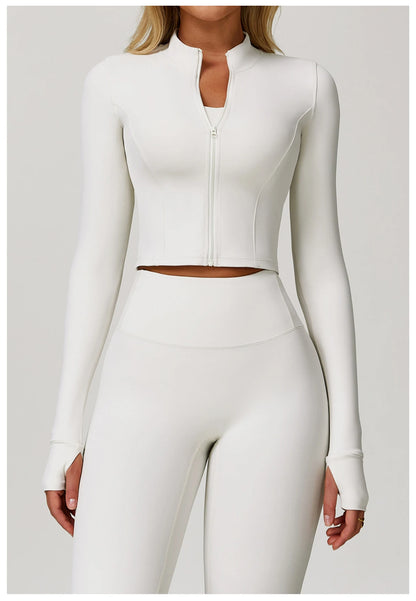 Zipper Cardigan Stand Up Collar Jacket Outdoor Sports Long Sleeved Women Slim Yoga Clothes Quick Dry Running Fitness Jacket Top