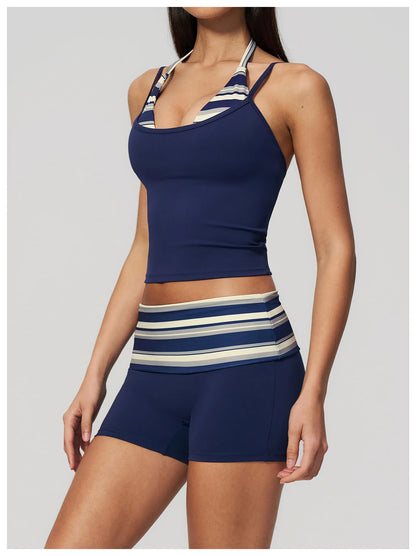 Polka Dot Yoga Tank Top Shockproof Striped Fitness Bra Gym Workout Vest Breathable Sport Top Halter Beautiful Back Sport Vest