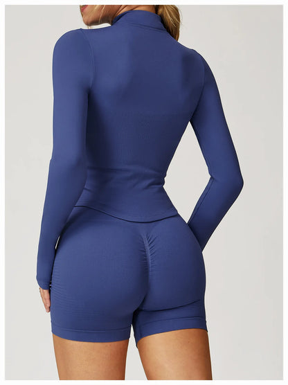 Outdoor Sports Long Sleeved Women's Slim Yoga Quick Dry Tight Fitting Quick Drying Stand Up Collar Jacket Running Fitness Jacket
