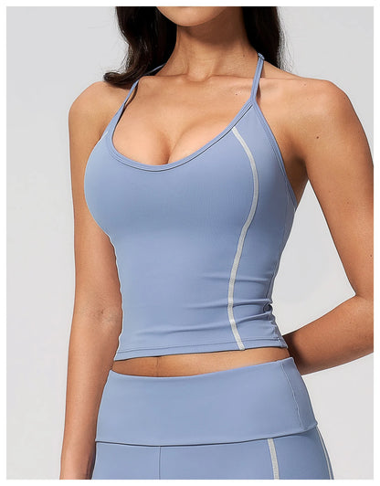 Summer Sports Tops Women's Halter Neck Vest Workout Shockproof Underwear Breathable Running Cycling Bra Gym Clothes Yoga Vest