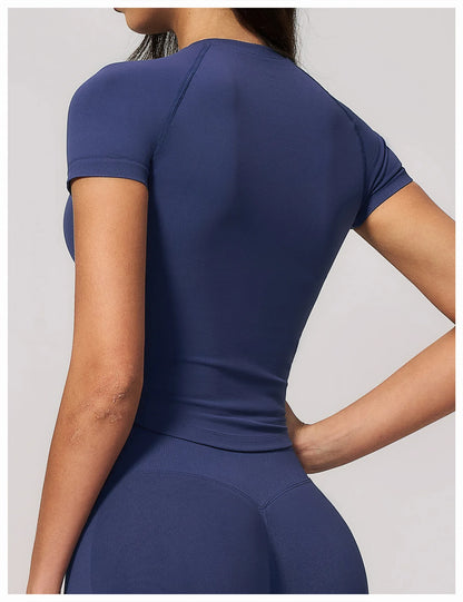 Yoga Shirts Women Seamless Fitness Short Sleeve Top Gym Workout Yoga T-Shirts Quick Dry Breathable Cycling Running Sport Tee Top