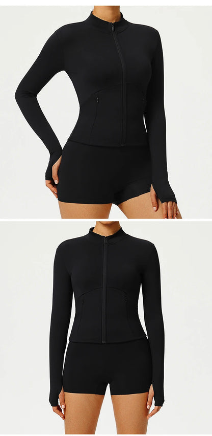 Fitness Sport Women's Zipper Long-sleeved Quick-drying Training Yoga Gym Clothing Clothes Summer Running Breathable Slim Fit Top