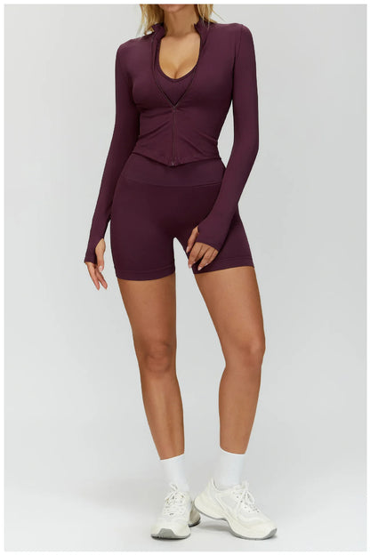 Outdoor Sports Long Sleeved Women's Slim Yoga Quick Dry Tight Fitting Quick Drying Stand Up Collar Jacket Running Fitness Jacket