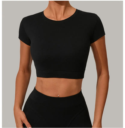 Women Yoga Top Sport T-Shirts Exercise Fitness Clothes Short Sleeve Yoga Shirt Gym Top Running Quick Drying Workout Sport Top