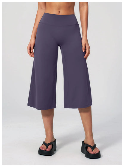 Summer Sports Pants Women Capri Pants Wide Leg Yoga Cropped High Waist Workout Seven Pant Female Running Legging Fitness Shorts