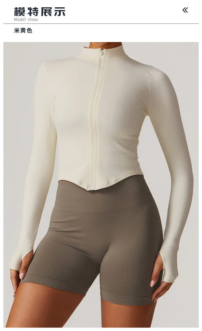 Outdoor Sports Long Sleeved Women's Slim Yoga Quick Dry Tight Fitting Quick Drying Stand Up Collar Jacket Running Fitness Jacket