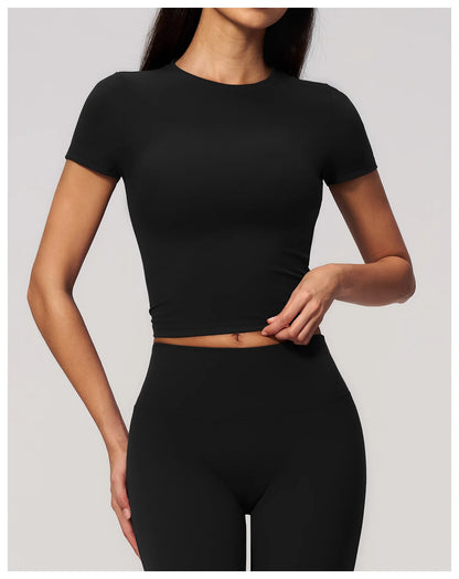 Women Yoga Top Sport T Shirts Fitness Clothes Quick-Drying Short Sleeve Yoga Shirt Gym Workout Top Running Active Wear Sport Top