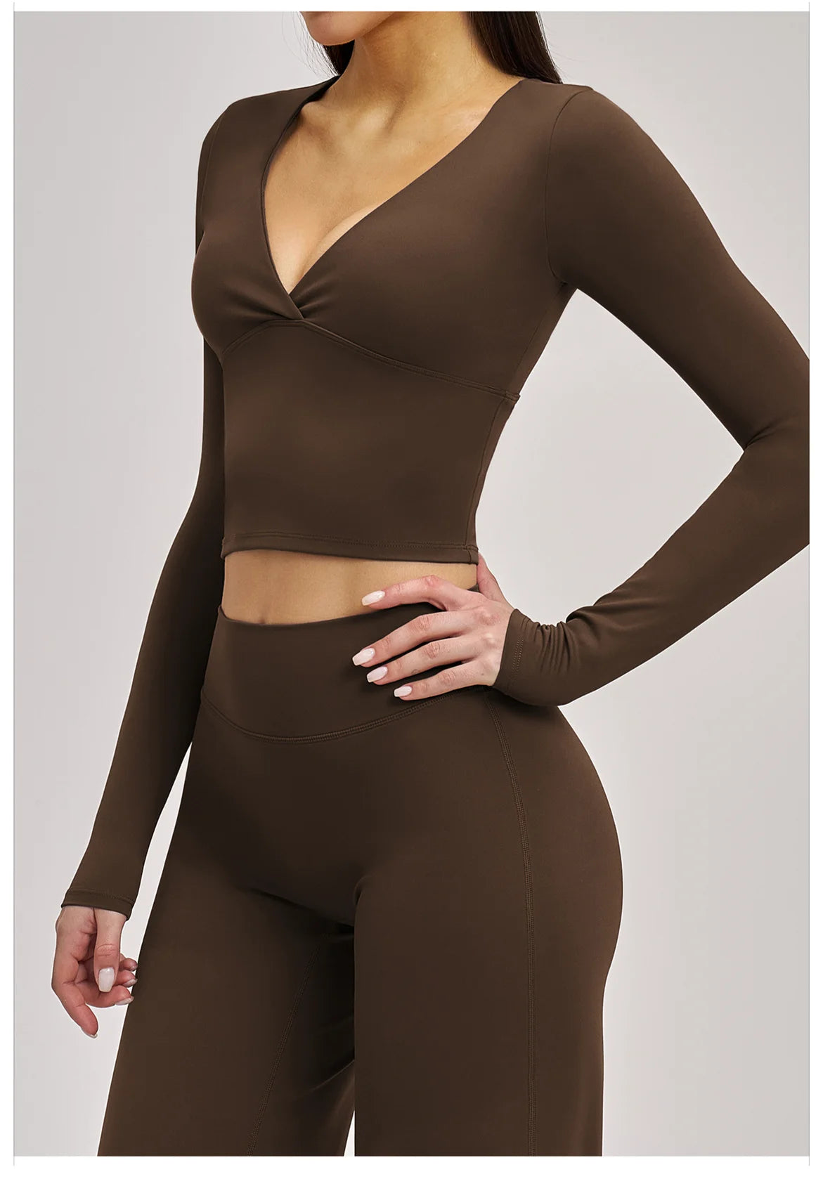 Women's Yoga T-Shirt Deep V Long Sleeve Sports Tops Gym Workout Shirts Breathable Fitness Yoga Top Female Running Push Up Shirts