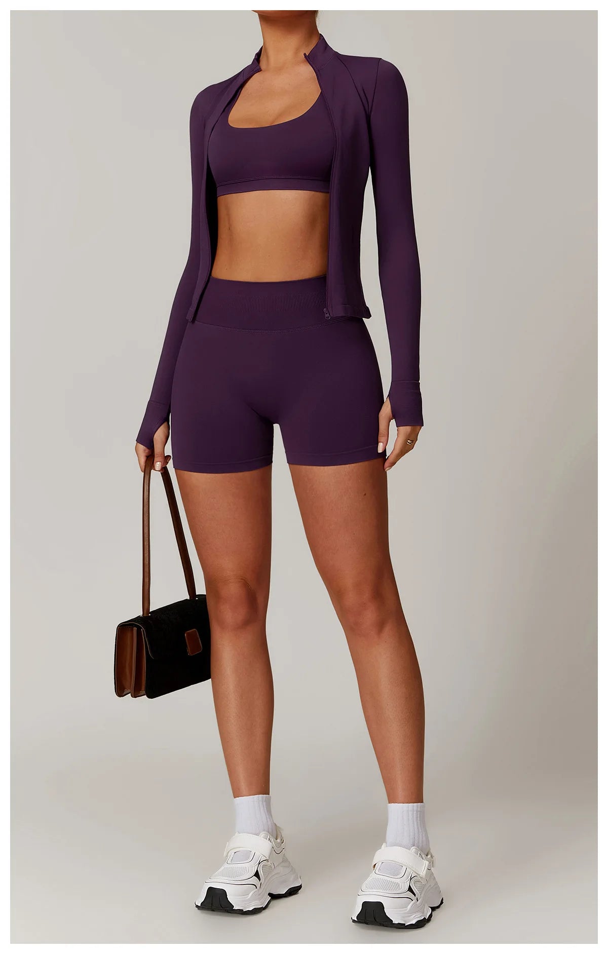 Women Zipper Yoga Long Sleeve Seamless Crop Tops Female Gym Jacket Yoga T-shirts Solid Sports Top Running Workout Athletic Wear