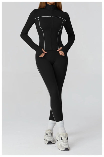 Women Zip Fitness Clothes Long Sleeve Sports Jacket Stand-up Collar Yoga Shirt Quick Dry Gym Top Outdoors Sunscreen Running Coat