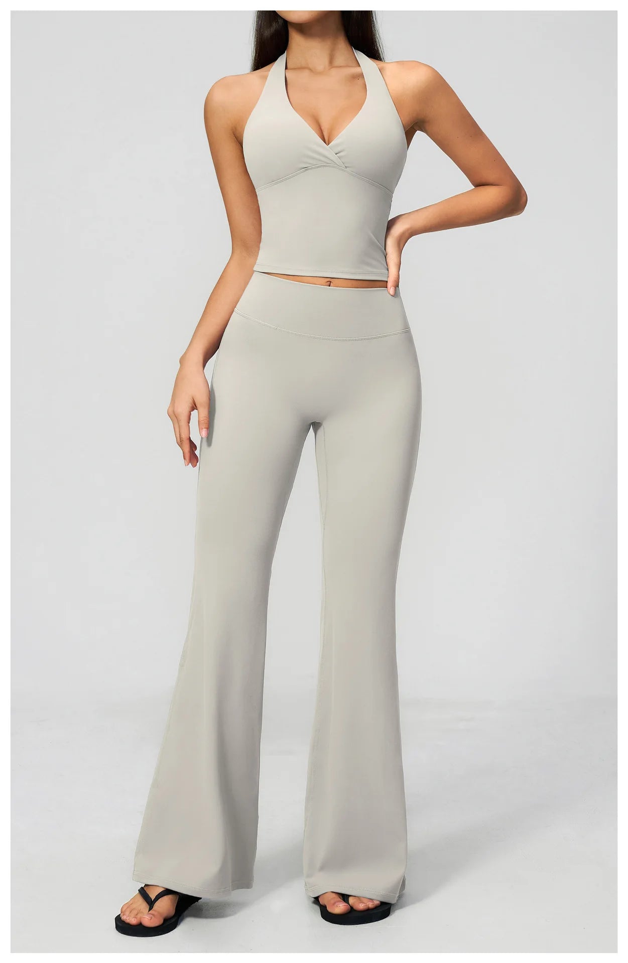 Summer Solid Color Flared Pants Women Breathable Yoga Pants High Waist Butt Lift Sports Pants Scrunch Butt Flared Trousers