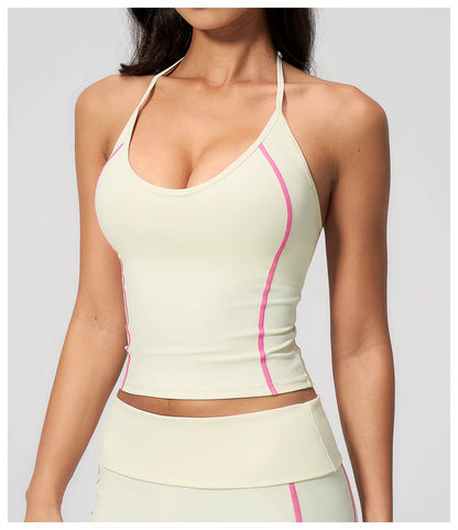 Summer Sports Tops Women's Halter Neck Vest Workout Shockproof Underwear Breathable Running Cycling Bra Gym Clothes Yoga Vest
