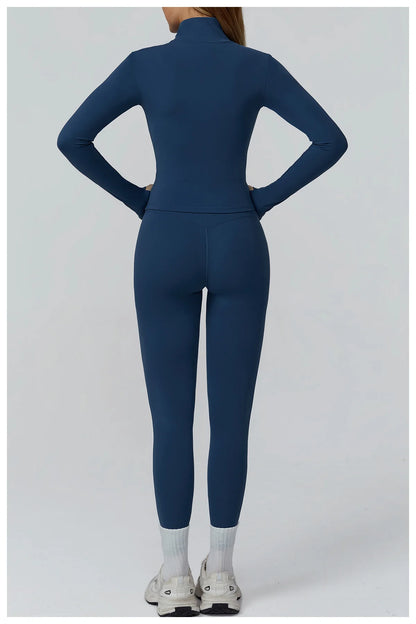 Women Zip Fitness Clothes Long Sleeve Sports Jacket Stand-up Collar Yoga Shirt Quick Dry Gym Top Outdoors Sunscreen Running Coat