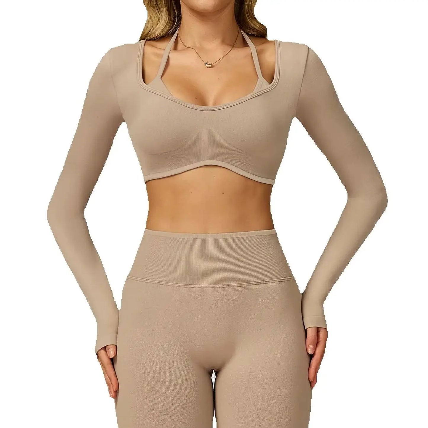 Seamless Yoga Shirts For Women Ribbed Long Sleeve Gym Clothes Fitness Running Workout Dry Fit Breathable High Elastic Sports Top