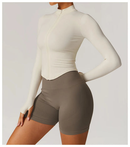 New Zipper Sports Top Women Gym Long Sleeve for Fitness Seamless Coat  Clothing Running Workout Tights Gym Tops Yoga Shirts