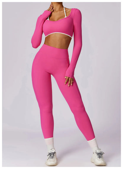 Women's Solid Sport Shirts High Elastic Gym Yoga Top Breathable Long Sleeve Yoga Top Slim Fitness Sports Dry Sportswear Yoga Top