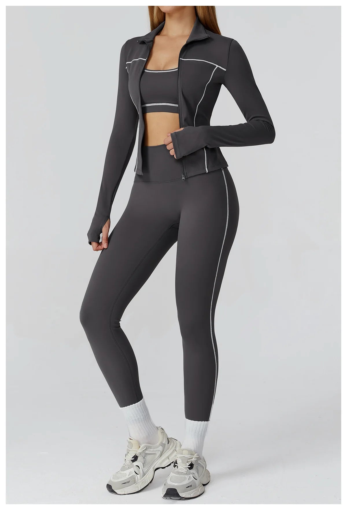 Women Zip Fitness Clothes Long Sleeve Sports Jacket Stand-up Collar Yoga Shirt Quick Dry Gym Top Outdoors Sunscreen Running Coat